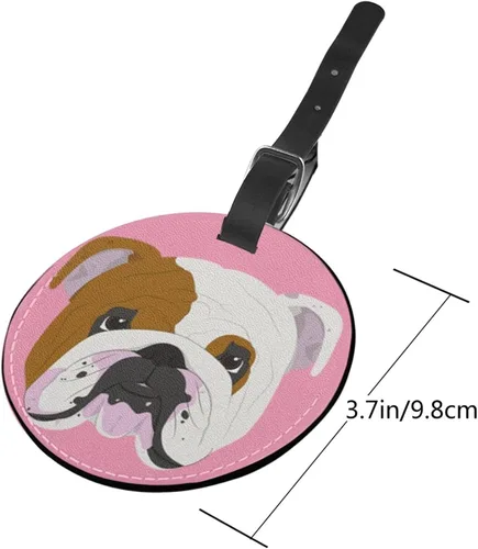 Vista 4 de Etiqueta de equipaje Bulldog Inglés rosa, bolsa de piel sintética, maleta de viaje, identificación de identificación, etiqueta de equipaje