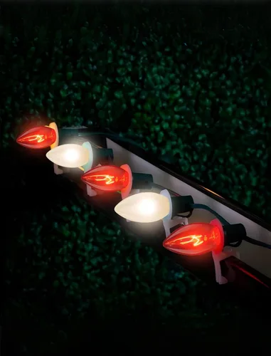 Vista 5 de Luces de Navidad C9 rojas y blancas de 25 pies, cadena de luces de Navidad C9 impermeables con 26 bombillas rojas y blancas, luces de Navidad