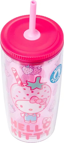Vista 4 de Vaso de plástico resistente a derrames Sanrio Hello Kitty Strawberry de Silver Buffalo, 20 onzas Sanrio Hello Kitty Fresas