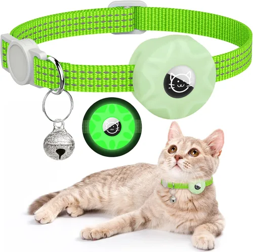 Vista 10 de Apple AirTag - Collar para gatos, rastreador GPS con función separable y campana, ligero para gatos y gatitos (negro)