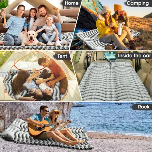 Vista 7 de Almohadilla de dormir doble autoinflable de 4 pulgadas de grosor para acampar de 2 personas, bomba de pie integrada, almohada ergonómica y diseño