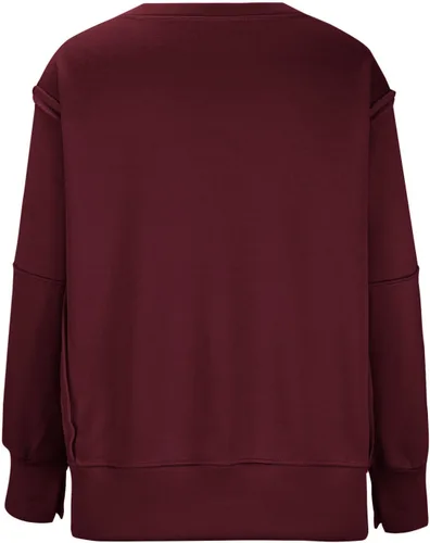 Vista 5 de Ceboyel Sudadera de gran tamaño para mujer 2023, color sólido, cuello redondo, suéter con abertura lateral, cómodo ropa de moda de otoño