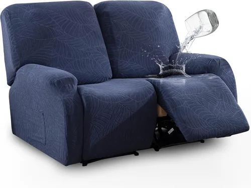 Vista 14 de vctops Funda repelente al agua para silla reclinable de 4 piezas con bolsillo lateral, diseño de hojas de jacquard, elástica, suave, protector