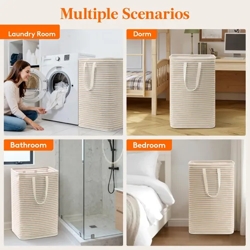 Vista 8 de Lifewit 75L x 2 Pack Collapsible Laundry Hamper Large,Tall Foldable Dirty Clothes Baskets Waterproof, Freestanding Double Bags with Easy Carry