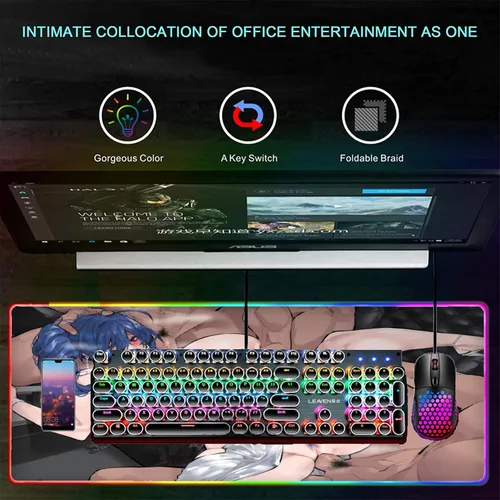 Vista 4 de Mouse Pads Sexy Anime Girl RGB Mouse Pad Desk Gaming Laptops Keyboard Mat LED Mousepad Gamer Deskmat Mause Pc Pads XXL 24 inch x12 inch