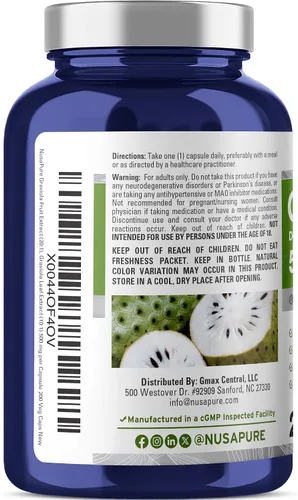 Vista 3 de Graviola, sin OMG, vegano, 500 mg, 200 cápsulas vegetarianas - 200