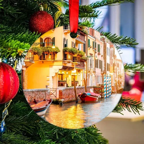 Vista 26 de Adorno de Navidad 2023 Florencia Italia Adorno de Navidad de cerámica Catedral Casas Santa María del árbol de Navidad, adorno colgante de regalo
