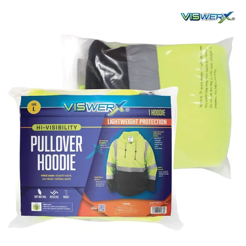 Vista 6 de Sudadera con capucha Hi-Vis - ANSI CL3 - Sudadera reflectante para trabajo, construcción y zonas de alto tráfico, sudadera con capucha