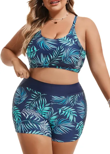 Vista 4 de Hanna Nikole Traje de baño tankini de 3 piezas para mujer, traje de baño con control de abdomen y pantalones cortos para niño, camiseta sin mangas