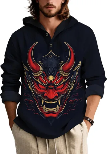 Vista 7 de Sudadera con capucha con estampado floral colorido para hombre, con botones, holgada, de manga larga, sudadera con capucha de gran tamaño para otoño