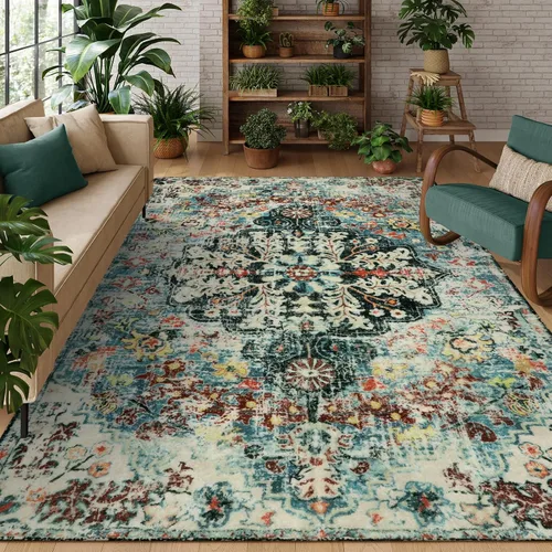 Vista 13 de Lahome Alfombra Floral Bohemio Medaillon - 2x3 Pequeña Alfombra de Baño Rosa Caliente, Alfombra de Cocina, Lavable a Máquina, Antideslizante, Suave