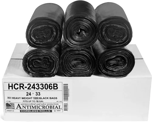 Vista 68 de Aluf Plastics Bolsas de basura de alta densidad, 10 galones, 4000 unidades, 6 micras (eq), 24 x 24 pulgadas, negras, para baño, oficina, industrial