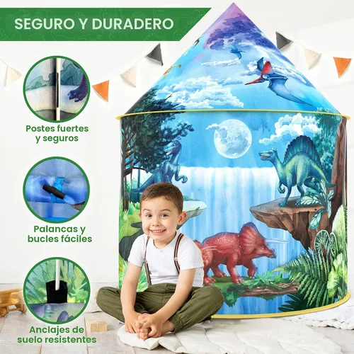 Vista 4 de W&O - Tienda de campaña infantil con botón, diseño extraordinario, desplegable, para niños, juguete para niños y niñas, para exteriores e interiores