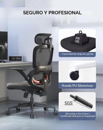 Vista 4 de SIHOO B100 SE Silla ergonómica de oficina, silla de escritorio con soporte Negro suave