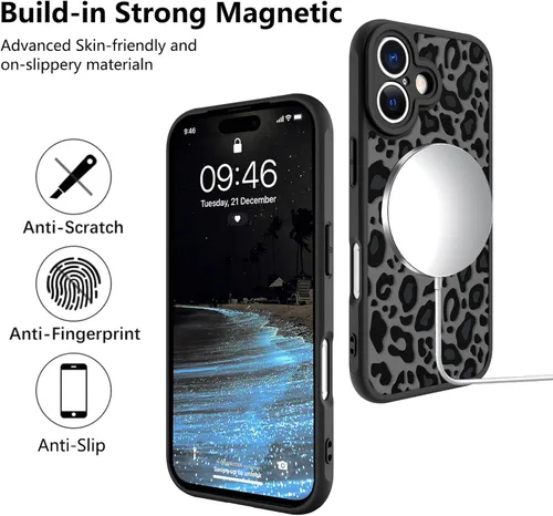 Vista 86 de KANGHAR - Funda compatible con iPhone 11, diseño de leopardo negro, textura de neumático antideslizante, a prueba de golpes, funda protectora