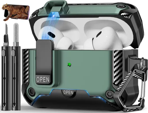 Vista 16 de Funda para AirPods Pro de 2 generación con soporte para teléfono, diseño de interruptor automático de protección completa contra caídas con kit