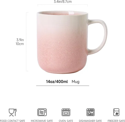 Vista 3 de Juego de 4 tazas de café de gres pintadas a mano de 14 onzas con asa