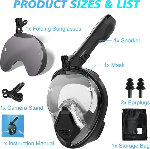 Vista 8 de Devilfish Full Face Snorkel Mask Adults, Dry Top System Snorkeling Set with Foldable Sunglasses, 180 Degree Panoramic View Snorkel Gear, Scuba