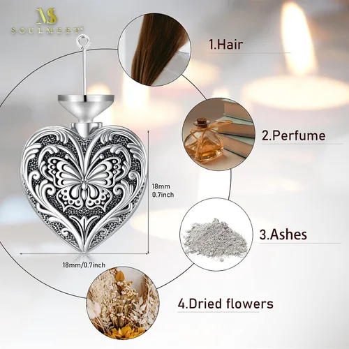 Vista 5 de SOULMEET Joyería de cremación para cenizas, collar de urna de plata de ley para cenizas, mujeres y hombres, joyería de recuerdos para mantener a