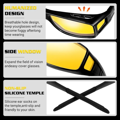 Vista 5 de Anti Glare Polarized Night Driving Glasses，Fit Over Prescription Eyeglasses for Men Women