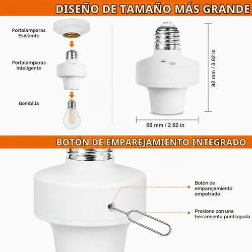 Vista 5 de QIACHIP Adaptador de enchufe de luz de control remoto E26 E27, soporte de luz inteligente ZigBee compatible con control de voz Alexa Echo, requiere