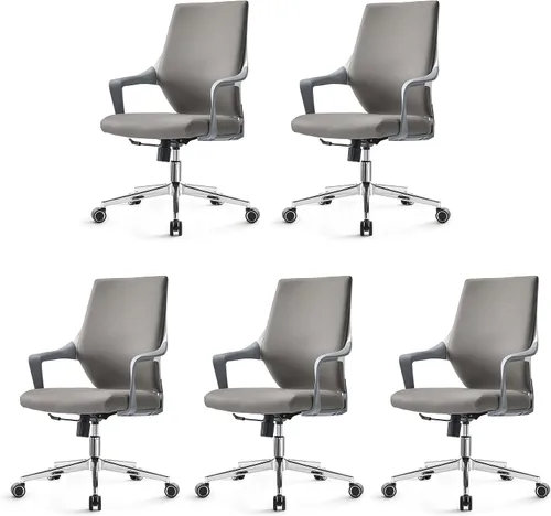 Vista 10 de EUREKA ERGONOMIC Dorian - Silla de oficina ejecutiva con soporte lumbar curvado, silla de escritorio de cuero regenerado con respaldo medio
