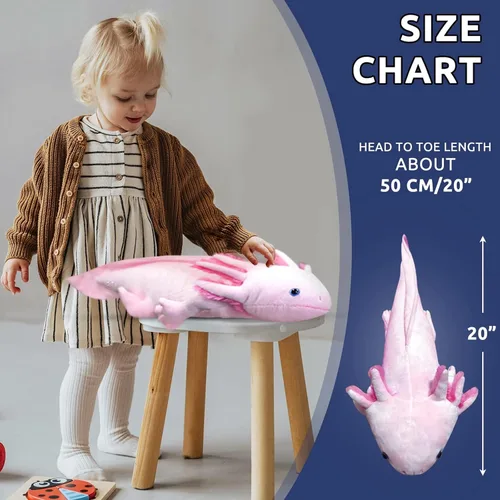 Vista 7 de Tiny Heart Peluche de Axolotl, animal de peluche, bonito juguete de peluche realista con ambistoma, regalos para niños, 18 pulgadas de largo
