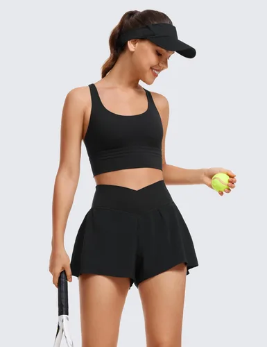 Vista 3 de CRZ YOGA Crossover - Pantalones cortos deportivos de mariposa para mujer, 2 en 1, cintura alta, fluidos, para tenis, correr, entrenamiento