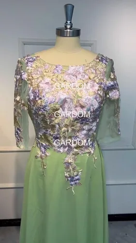 Vista 9 de GARDOM Bordado midi madre de los vestidos de novia para boda té longitud media manga encaje formal vestidos de fiesta de noche