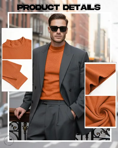 Vista 4 de Paquete de 4 Camisetas de Cuello Alto Simulado para Hombre de Algodón de Punto Acanalado de Manga Larga Pullover Ajustado Casual Suéteres Básicas
