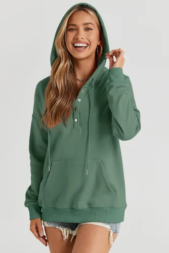 Vista 7 de Dokotoo Sudaderas con Capucha para Mujer 2025 con Cuello de Botón Cordón Ajustable Sudadera con Capucha Pullover Casual de Manga Larga Tops Camisetas