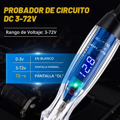 Vista 4 de Kit de Sonda de Luz de Prueba, Probador de Circuito Automotriz LED Digital de 3-72V DC con Voltímetro, Kit de Prueba de Sonda Eléctrica de 18 Piezas
