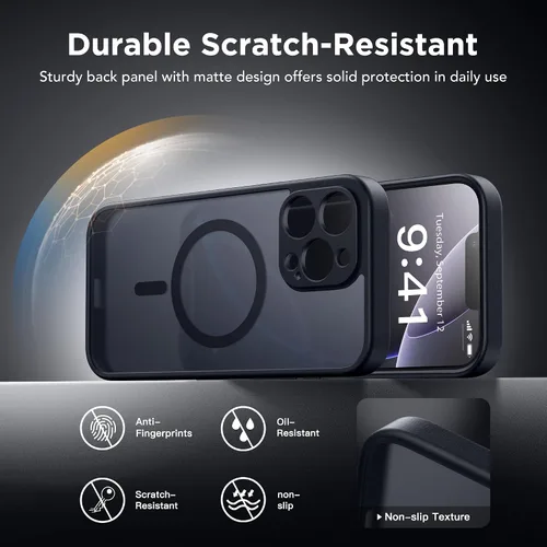 Vista 5 de GolbinBox - Funda magnética para iPhone 13 Pro Max, compatible con MagSafe, protección de cámara, protector de privacidad, funda translúcida mate, a