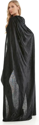 Vista 4 de Capa de disfraz unisex de Halloween para adultos, capa de vampiro con capucha de terciopelo para mujeres y hombres, vestido de fiesta de disfraces