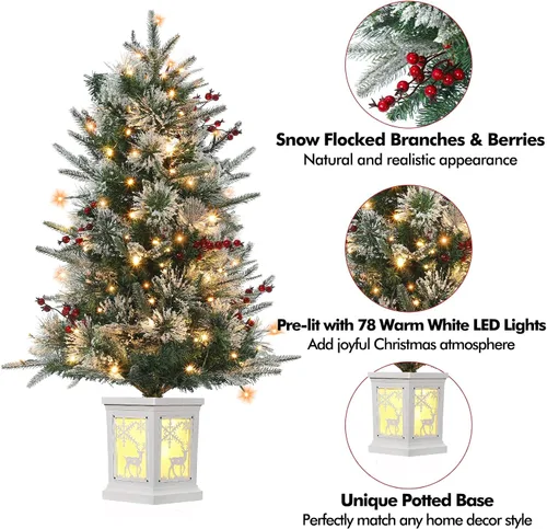 Vista 2 de GarveeHome Juego de 2 árboles de Navidad preiluminados de 3 pies, árboles de Navidad artificiales con 78 luces LED, árbol de Navidad preiluminado