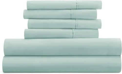 Vista 3 de Merit Linens Juego de sábanas de microfibra sólida ultra suave con fundas de almohada adicionales, tamaño individual, aguamarina