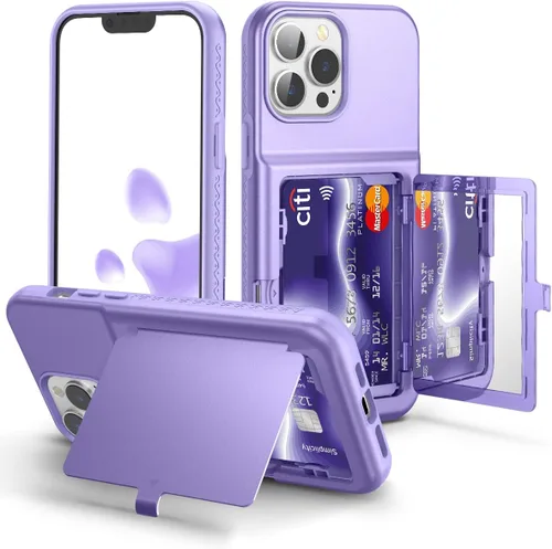 Vista 8 de WeLoveCase Funda para iPhone 13 Pro Max para mujer con tarjetero y espejo oculto, dos capas a prueba de golpes resistente funda protectora tipo Negro