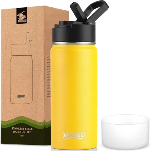 Vista 90 de koodee Botella de agua para niños, botella de agua de acero inoxidable de 12 onzas con aislamiento al vacío para la escuela, botella de agua de boca