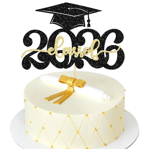 Vista 10 de Gyufise 1 decoración de pastel de graduación azul 2024 de felicitaciones para tartas de graduación 2024, decoración de pastel con purpurina