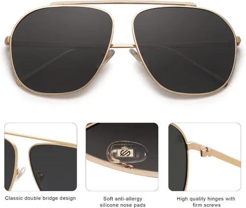 Vista 3 de SOJOS Gafas de sol estilo aviador polarizadas cuadradas retro de gran tamaño para mujer y hombre, clásicas, vintage, de metal, SJ1173