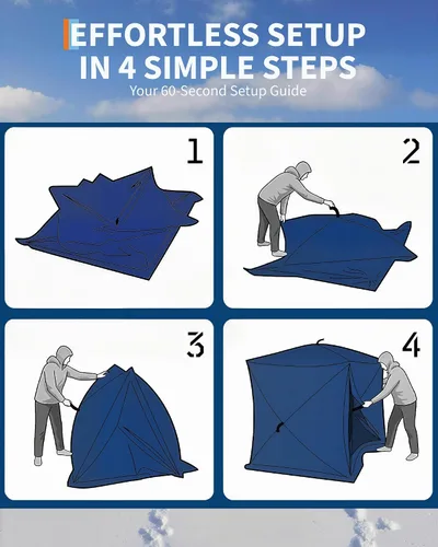 Vista 2 de Tienda de campaña de pesca en hielo desplegable para 6-8 personas con configuración desplegable de 60 segundos, aislamiento superior de triple capa