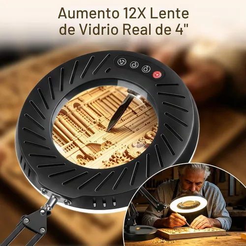 Vista 2 de Akynite Lupa 12X con luz y soporte, 5 colores 9 niveles regulables
