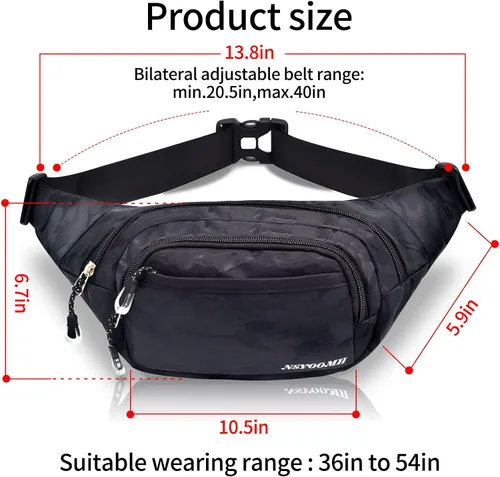 Vista 2 de NSYOOMH Bolsas de Cintura Grandes para Mujeres y Hombres, 5 Bolsillos con Cremallera Bolsas de Cintura Resistente al Agua, Prácticas para Correr al