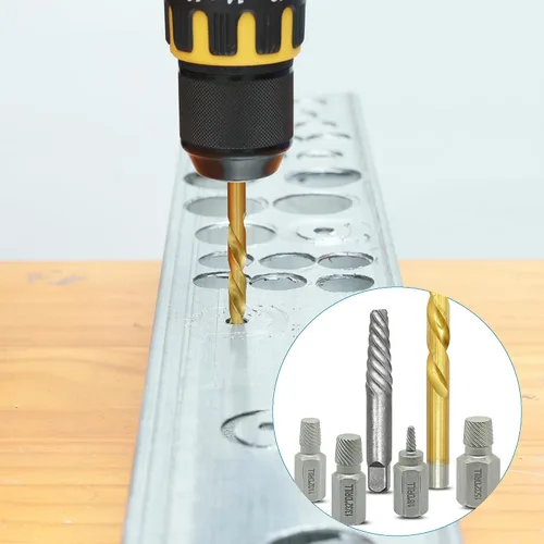 Vista 7 de GMTOOLS Kit Extractor de Tornillos Helicoidales y Pernos de 35 Piezas, Kit de Remoción Fácil con Broca de Mano Izquierda Extractor Multi-estriado