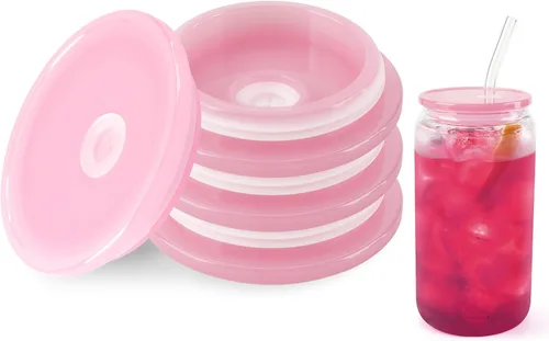 Vista 12 de Joyclub Paquete de 4 tapas acrílicas para vasos de vidrio de 16 onzas con tapas de bambú y pajitas, vasos reutilizables para café helado, vasos
