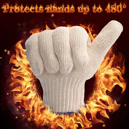 Vista 2 de SATINIOR 4 pares de guantes de horno resistentes al calor para cocinar a la parrilla, guantes de cocina gruesos con temperatura de hasta 480 grados