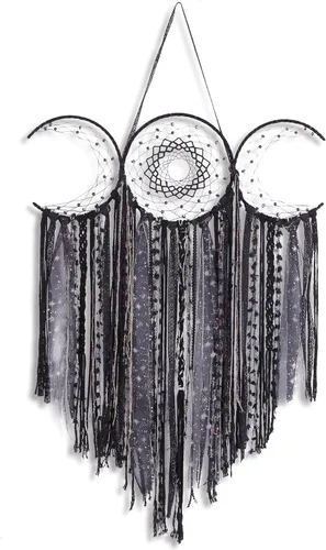 Vista 10 de ANROYE Colgante de Pared de Macramé Blanco de Triple Luna de la Diosa, Atrapasueños de Media Luna Boho, Atrapasueños Bohemio para Dormitorio