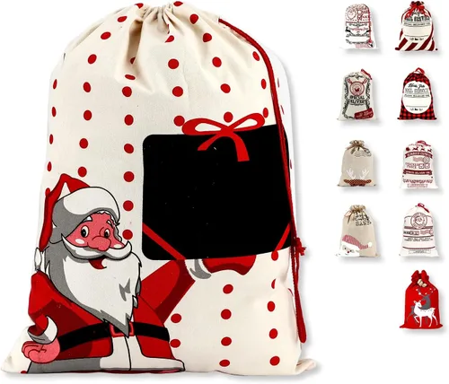 Vista 8 de LessMo - Saco de Navidad para Papá Noel, Bolsa de regalo de Navidad grande con cordón, reutilizable, personalizada para el almacenamiento