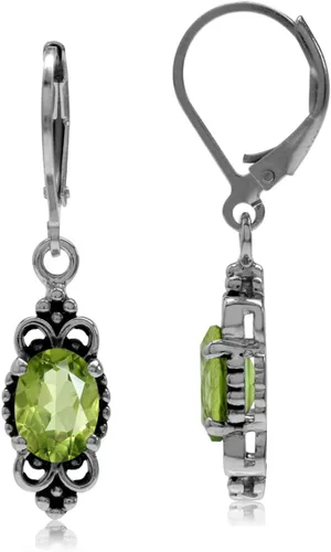 Vista 8 de Silvershake - Aretes de plata de ley 925 con piedra natal ovalada, 8 x 6 mm, acabado antiguo o bañados en oro amarillo, estilo balinés, con cierre