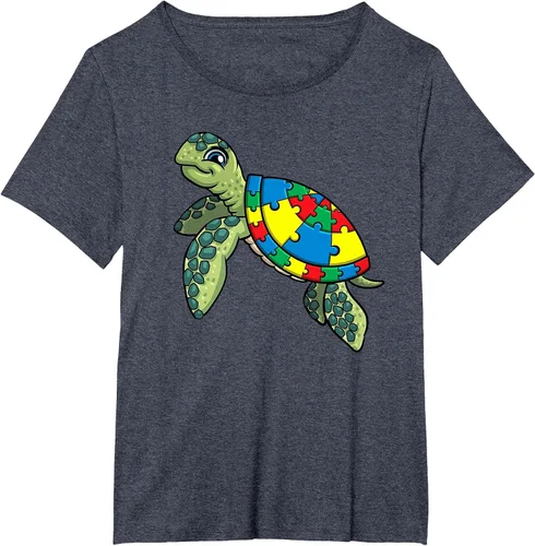 Vista 11 de Turtle Puzzle Pieces for Autism Awareness Kids Women Teacher T-Shirt Asphalt Grey